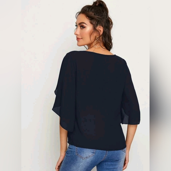 Navy petal sleeve blouse. Size Medium - Picture 2 of 6